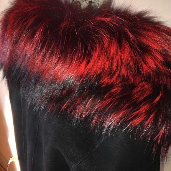 Gorgeous Black 100% Italian Shearling Sheepskin & Fox Jacket Coat Sz S/M - Picture 9 of 12